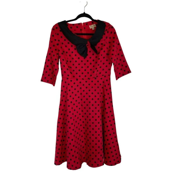 LINDY BOP Cassy 1950's Parisian Style Dress Size Medium Red and Black - Picture 2 of 6